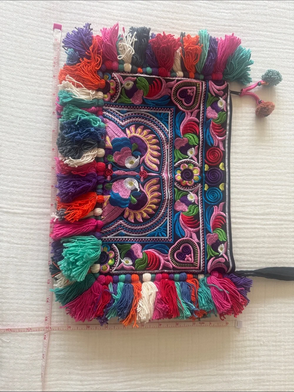 Boho Embroidered Multicolor Tassel Clutch - Women Bags